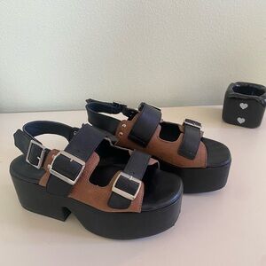 Free People Black and Brown Platform Sandals